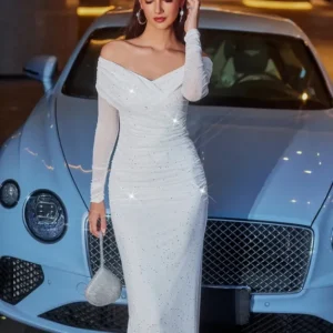White Embellished Off Shoulder Dress