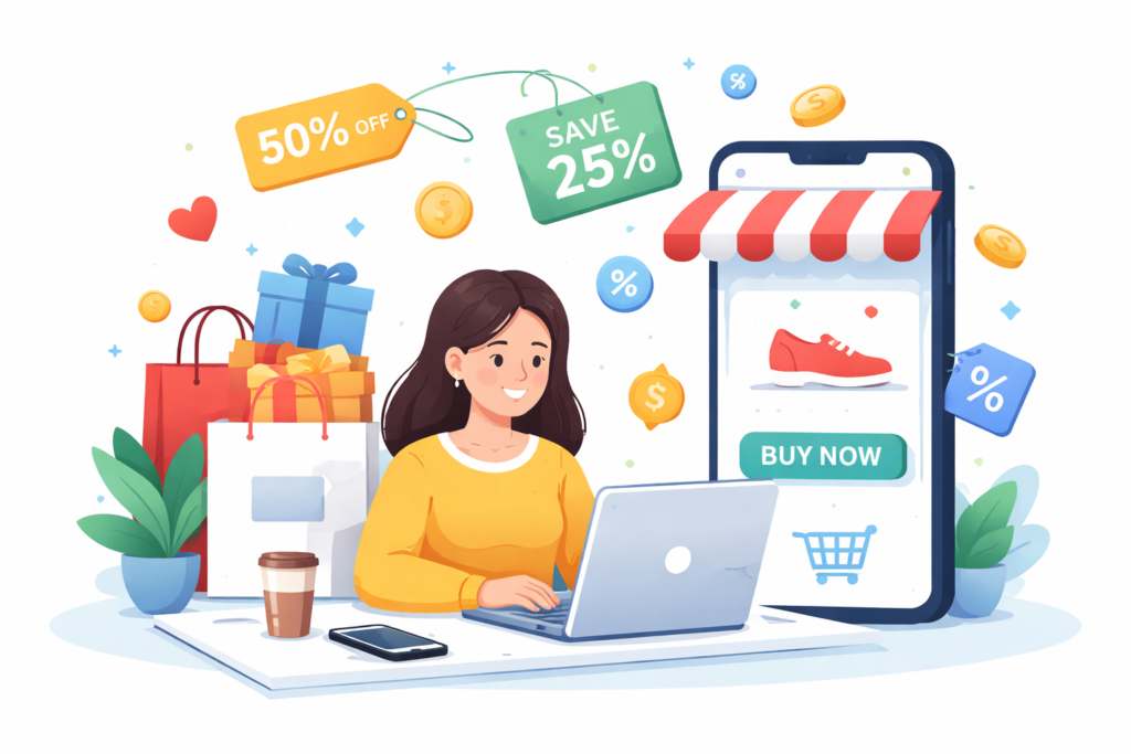 online shopping excitement and discounts